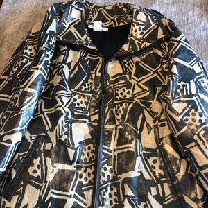 Marylou Ozbolt Storer Fiber Arts Batik Black White Trench Jacket Coat Medium